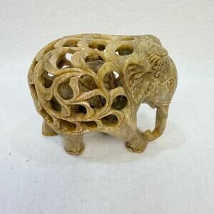 Hand Carved Pregnant Elephant Soapstone Figurine Indian Art Form Home Decor